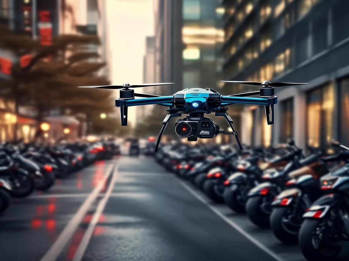 无人机电力巡检，飞越摩托车停车区的守护