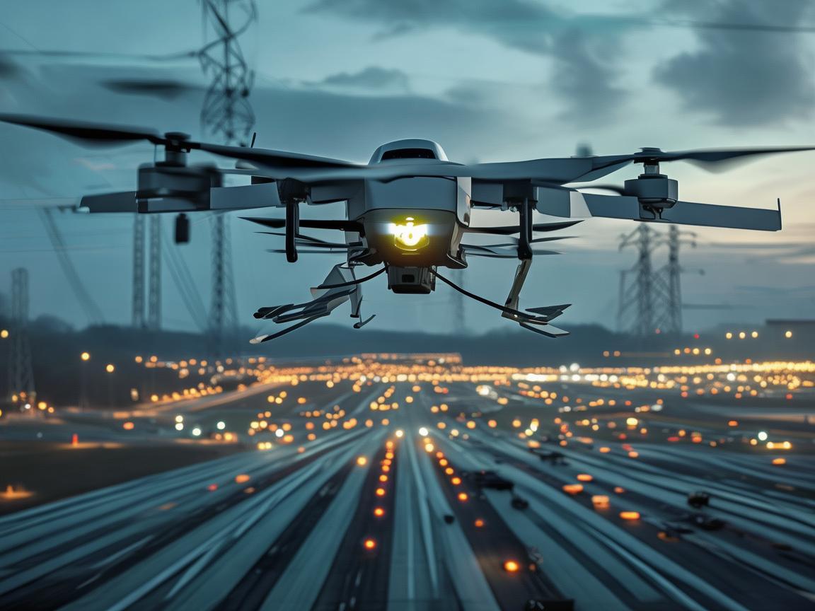 无人机电力巡检，飞越跑道守护电网安全