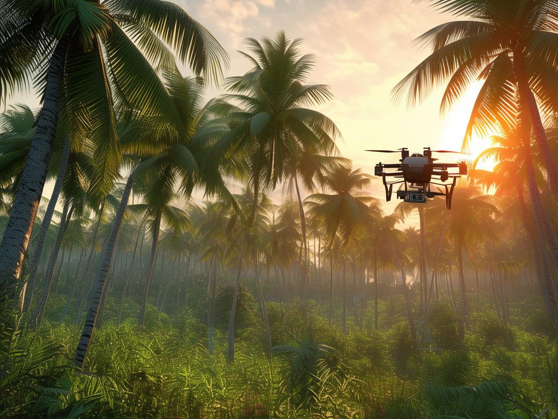 无人机电力巡检，椰子树下的守护