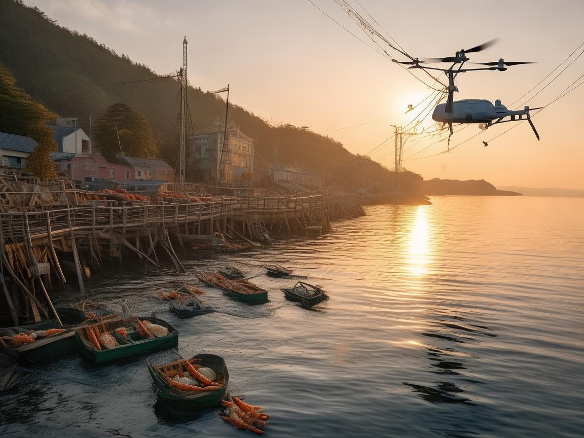 蟹油飘香处，无人机电力巡检忙